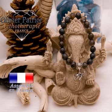 Bracelet larvikite et son charms éléphant en alliage