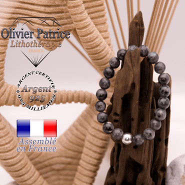 Bracelet larvikite et sa boule lisse en argent 925 - 8 mm