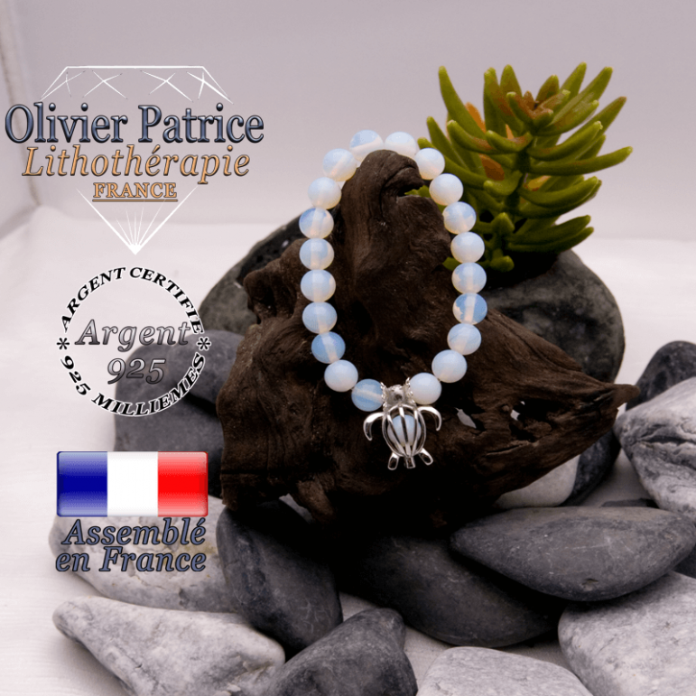 Bracelet opale et sa cage tortue en argent 925