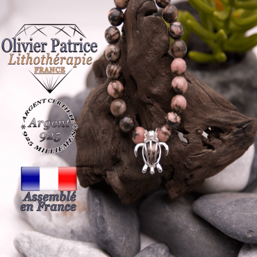 Bracelet rhodonite et cage tortue argent 925