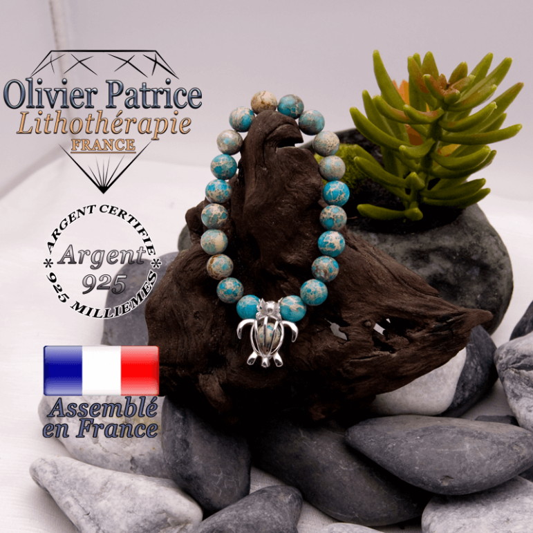 Bracelet agate crazy lace bleu cage tortue argent 925