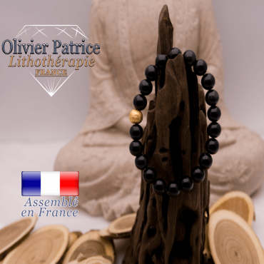 Bracelet obsidienne et boule brillante argent 925