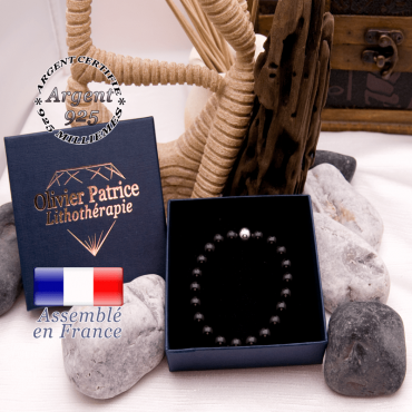 Bracelet obsidienne et boule lisse en argent 925 dans son écrin