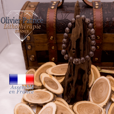 Bracelet obsidienne neige brune et sa grande boule entourée d'argent 925