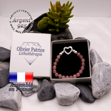 Bracelet quartz fraise avec son fermoir coeur en argent 925