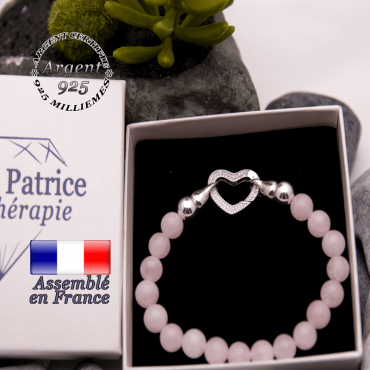 Bracelet quartz rose avec fermoir coeur en argent 925