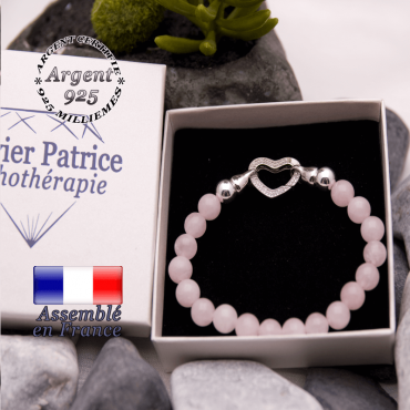 Bracelet quartz rose avec fermoir coeur en argent 925