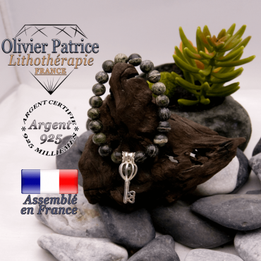 Bracelet jaspe zèbre vert cage clé argent 925