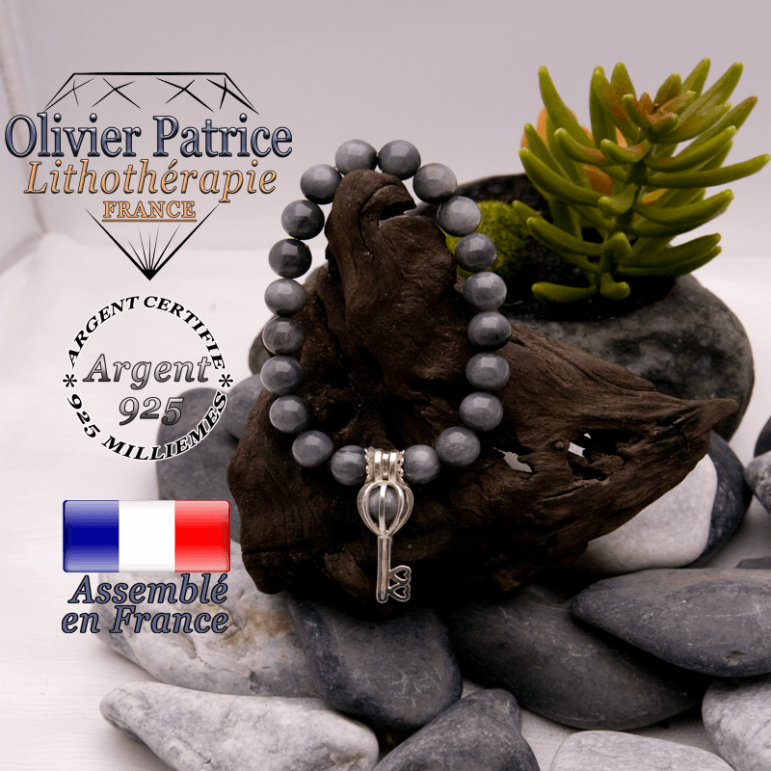 Bracelet pierre d'aigle et cage clé argent 925