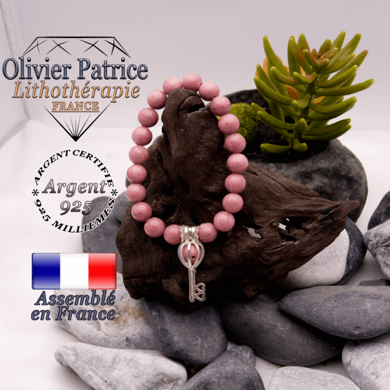 Bracelet rhodochrosite et cage clé argent 925