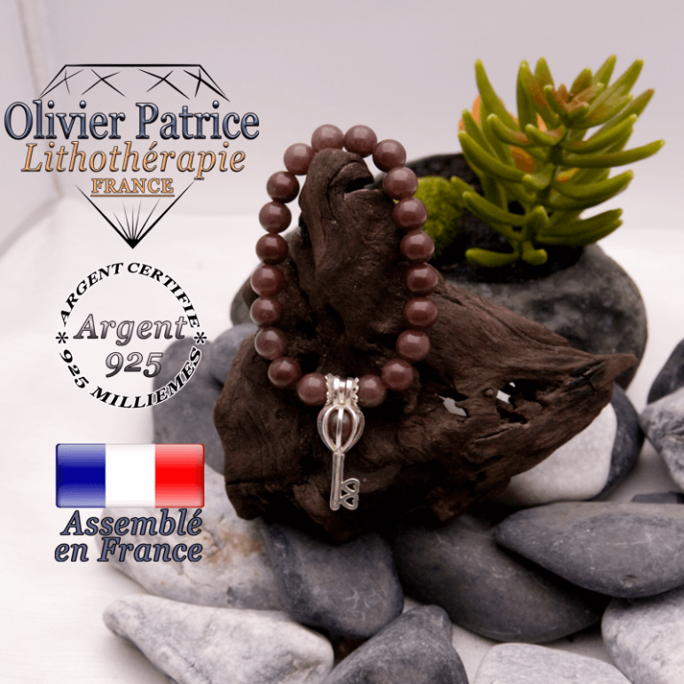 Bracelet de quartz vin et cage clé en argent 925