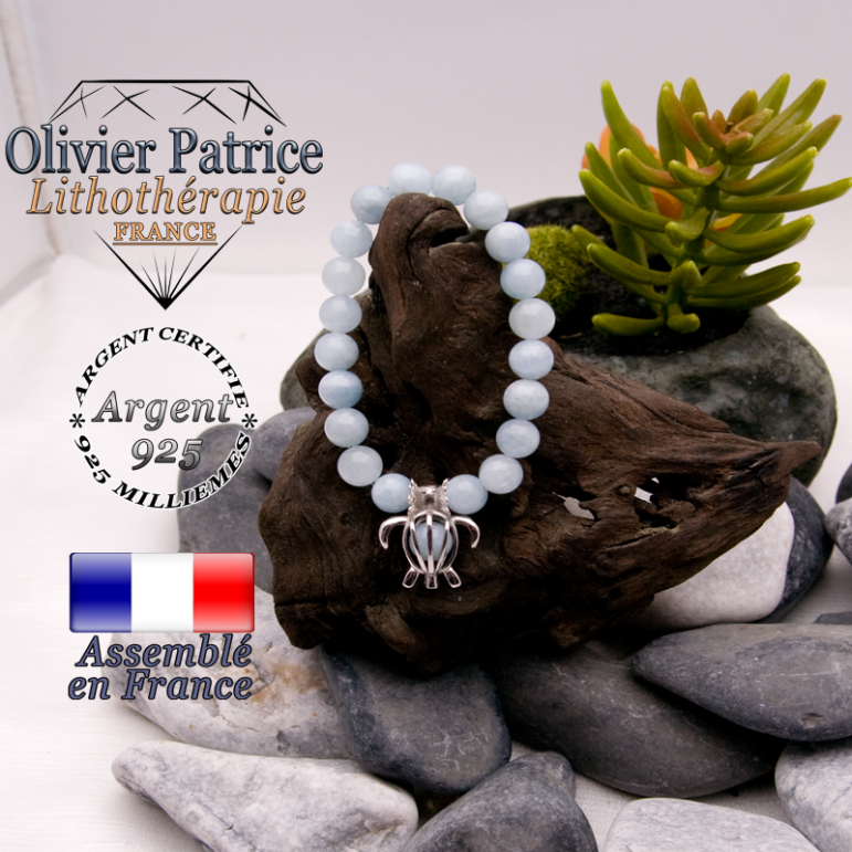 Bracelet aigue marine cage tortue en argent 925