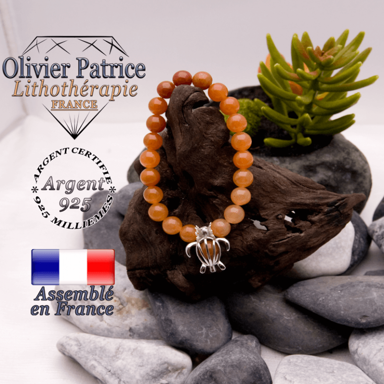 Bracelet aventurine orange cage tortue argent 925