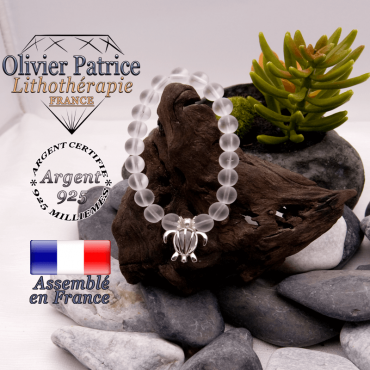 Bracelet cristal de roche opaque cage tortue en argent 925