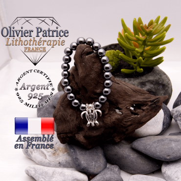 Bracelet hématite cage tortue en argent 925