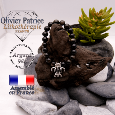 Bracelet obsidienne dorée et cage tortue en argent 925