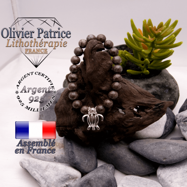 Bracelet obsidienne neige brune et cage tortue en argent 925