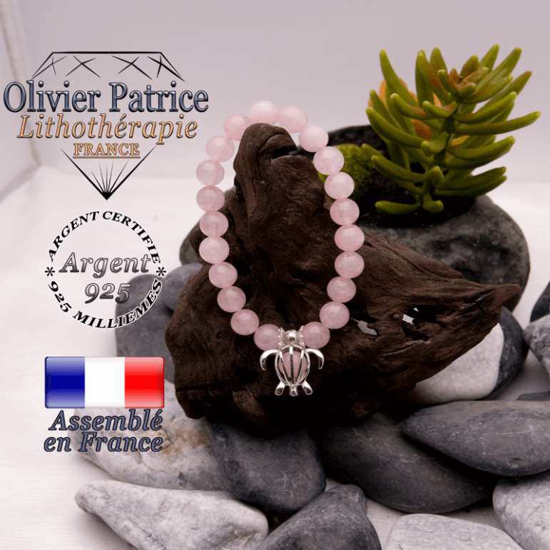 Bracelet quartz rose et sa cage tortue en argent 925
