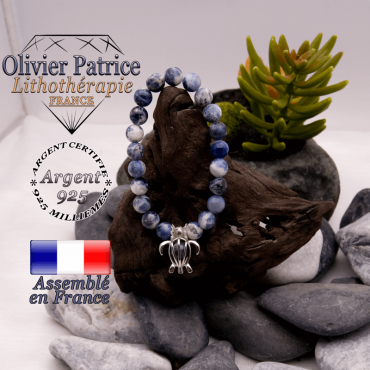 Bracelet sodalite et sa cage tortue en argent 925