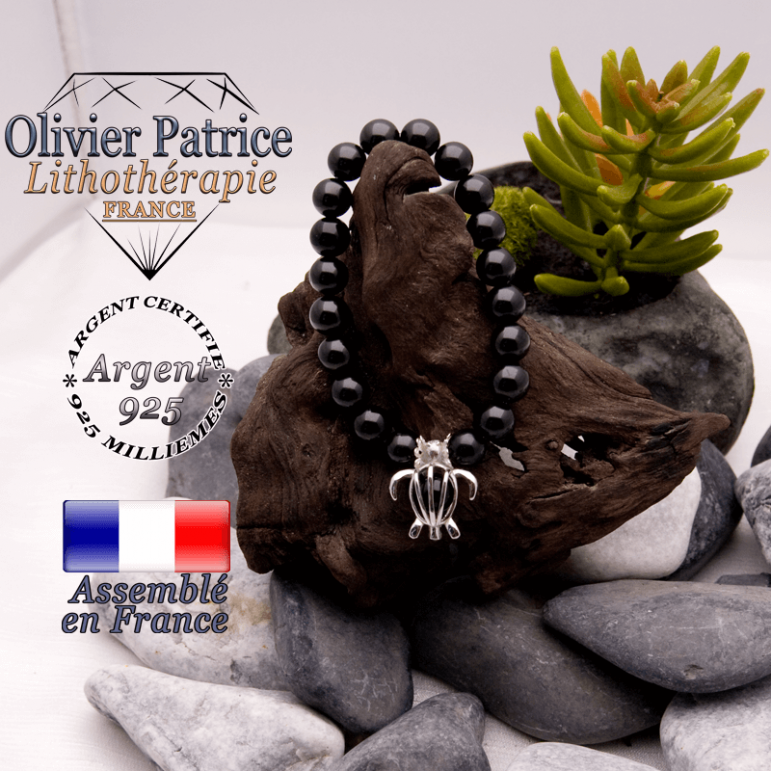 Bracelet tourmaline noire et cage tortue en argent 925