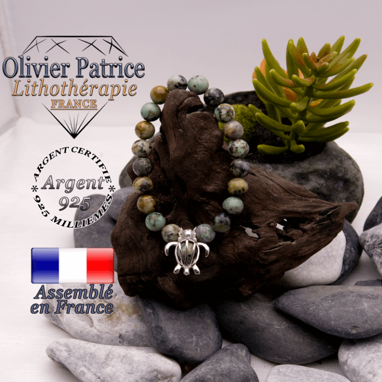 Bracelet turquoise bleue africaine et sa cage tortue en argent 925