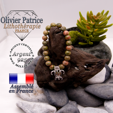 Bracelet unakite et sa cage tortue en argent 925