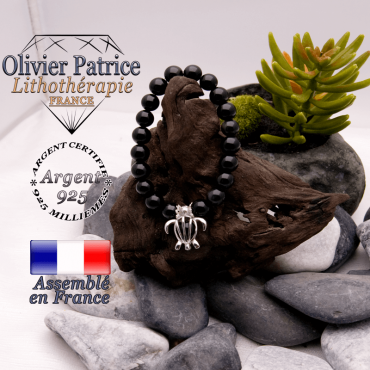 Bracelet obsidienne et sa cage tortue en argent 925