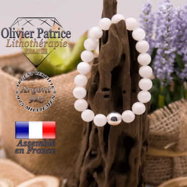 Bracelet pierre de lune et boule lisse en argent 925 - 10 mm