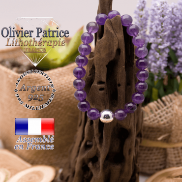 Bracelet améthyste et sa boule en argent 925 - 10 mm
