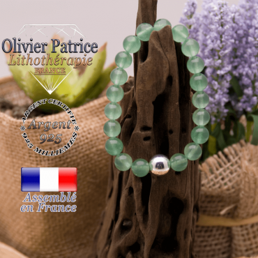 Bracelet en aventurine et boule en argent 925 - 10 mm