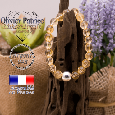 Bracelet citrine et boule en argent 925 - 10 mm