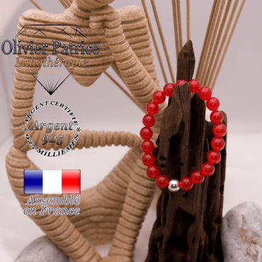 Bracelet agate rouge avec sa boule lisse en argent 925 -  8 mm