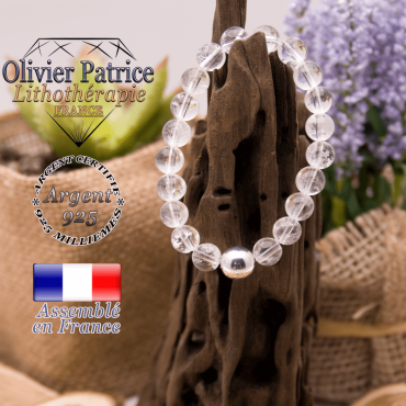 Bracelet cristal de roche et boule en argent 925 - 10 mm