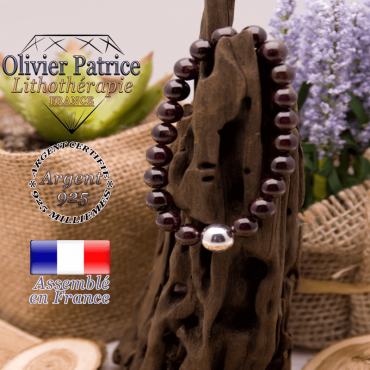 Bracelet grenat et sa boule en argent 925 - 10 mm