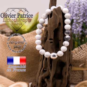 Bracelet howlite et boule en argent 925 - 10 mm