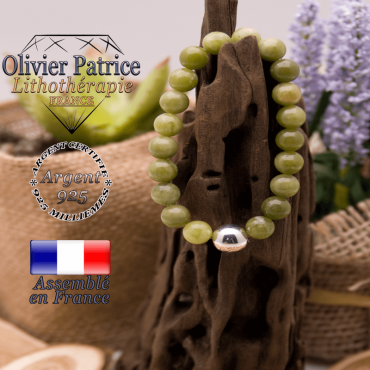 Bracelet jade néphrite du Canada boule en argent 925 - 10mm