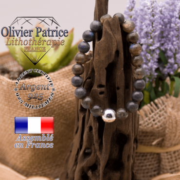 Bracelet de labradorite et boule argent 925 -10 mm