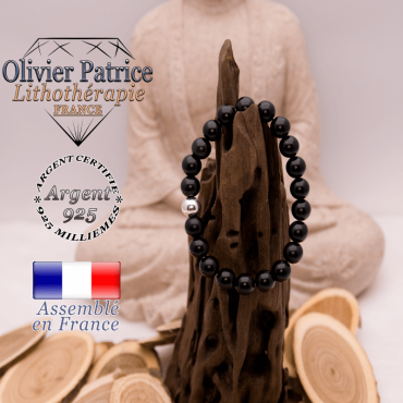 Bracelet onyx et sa boule lisse en argent 925 - 8 mm