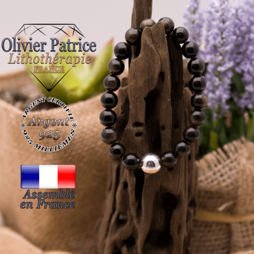 Bracelet en obsidienne dorée et boule en argent 925 - 10 mm