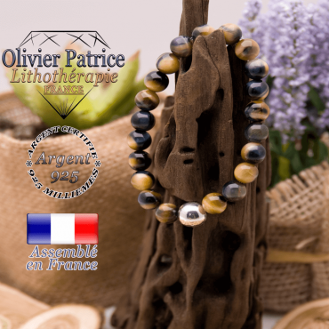 Bracelet Œil de faucon et sa boule en argent 925 - 10 mm