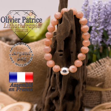 Bracelet pierre de soleil et sa boule en argent 925 - 10 mm