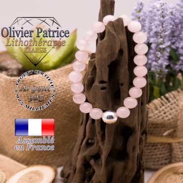 Bracelet quartz rose et sa boule en argent 925 -10 mm