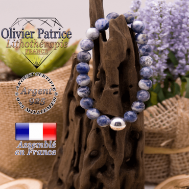 Bracelet de sodalite et sa boule en argent 925 - 10 mm