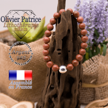 Bracelet goldstone et sa boule en argent 925 - 10 mm