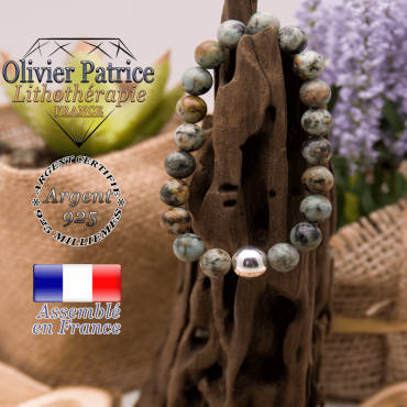 Bracelet turquoise bleu africaine et boule argent 925 - 10 mm