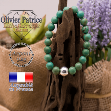 Bracelet turquoise du Tibet en argent 925 - 10 mm