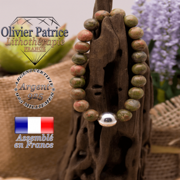 Bracelet unakite et sa boule en argent 925 - 10 mm