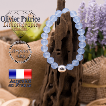 Bracelet agate bleue et sa boule brillante en argent 925 - 10 mm