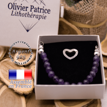 Bracelet améthyste et son fermoir coeur en argent 925