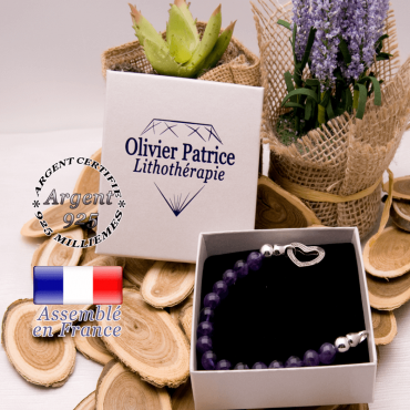 Bracelet améthyste et son fermoir coeur en argent 925
